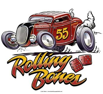 Rolling Bones - T-shirt artwork and Hot Rod Car-toons on Beh