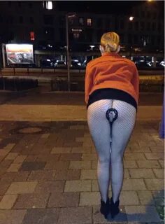 Buttplug public Babe with electric butt plug in public on Go