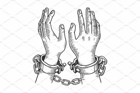 Hands in handcuffs engraving vector in 2020 Handcuffs drawin