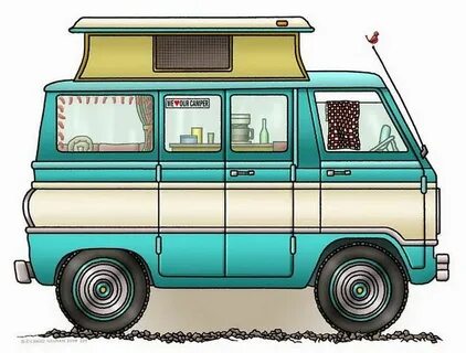 Whimsical Pop Top Camper Van Pop top camper, Camper art, Van