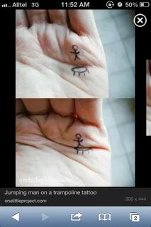 Man jumping on trampoline tattoo Cute hand tattoos, Palm tat