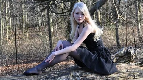 Forest walk in black pantyhose