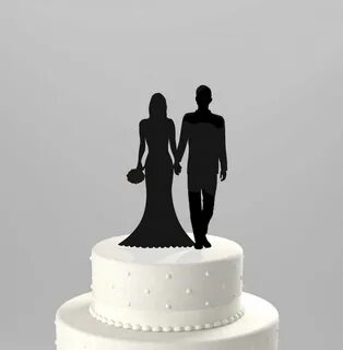 Wedding Cake Topper Silhouette Groom And Bride Hand In Hand,