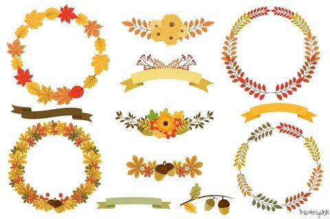 Autumn Wreaths Clipart, Fall Wreath Set (7403) Illustrations
