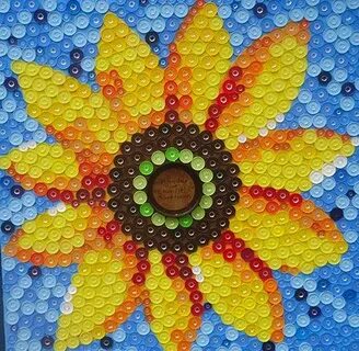 Sunflower for a Friend Bottle cap crafts, Bottle top art, Be