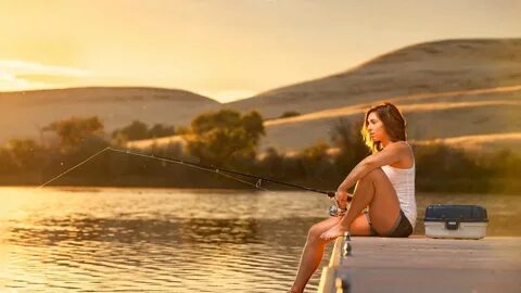 Photography girls-women-lake-rod-fishing-fisherwoman wallpap