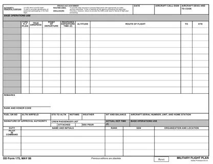 DD Form 175 Download Fillable PDF or Fill Online Military Fl