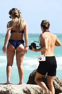 brielle biermann rocks a blue bikini while on the beach in m