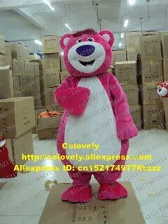 Ярко-розовый костюм-талисман лотсо с толстым медведем, маско