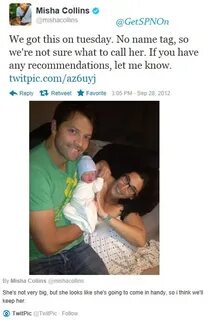 Misha Collins announcing the birth of his 2nd child. Baby Gi