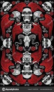 Gothic Texture Pattern Skull Red Wings Grunge Vintage Design