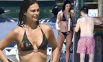 Morena Baccarin sports a colorful swimsuit for a beach day i