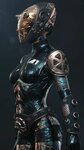 steampunk brass armored duelist Cyberpunk character, Cyberpu