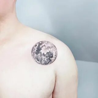 smalltattoosco: "Realistic moon tattoo on the left shoulder.