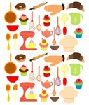 Bakery Tools Eqiupments Kawaii Cute. Illustration Vector EPS