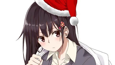 Download 2568x1452 Anime Girl, Santa Hat, Brown Hair Wallpap