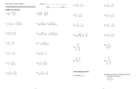 Multiplying And Dividing Rational Expressions Worksheet Kuta