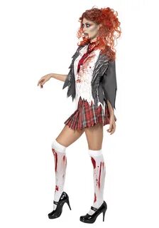 Zombie School Girl Blood Stain Tights Halloween Fancy Dress 