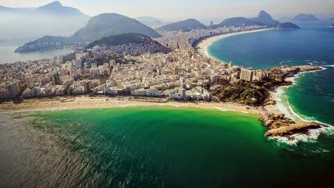 Aerial view of Copacabana Beach and Ipanema beach in Rio de 