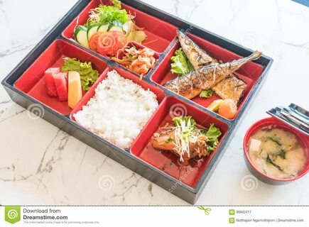 Saba Bento Set , Lunch Box Of Grilled Saba Fish Isolated On Whit Stock Photo Car