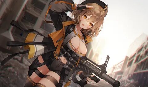 anis (nikke) breasts brown hair cleavage garter gloves goddess of victory: nikke...