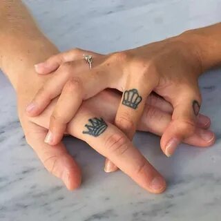 Matching Crown Tattoos On Fingers For Couple Tattoos for lov