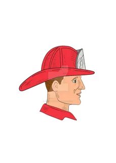 Fireman Firefighter Vintage Helmet Drawing By Apatrimonio On