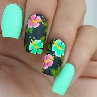 Loading... Hawaiian flower nails, Flower nail art, Flower na