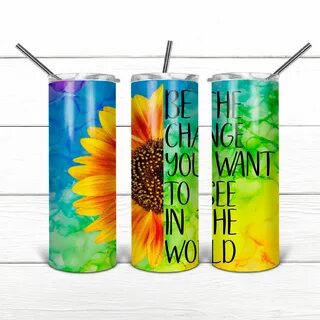 20 Oz Skinny Tumbler Rainbow Sunflower Wrap Tapered Straight