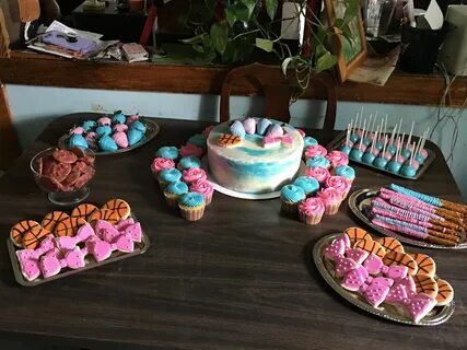 Free throws or pink bows Gender reveal water color cake #Fre