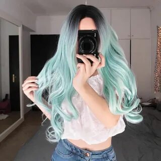 Long Big Wave Light Mint Green Synthetic Lace Front Wig Ligh