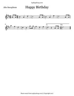 Free alto sax sheet music for Happy Birthday with backing tr