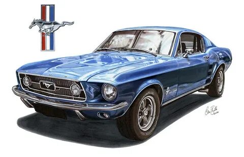 1967 Ford Mustang Fastback Drawing by The Cartist - Clive Bo