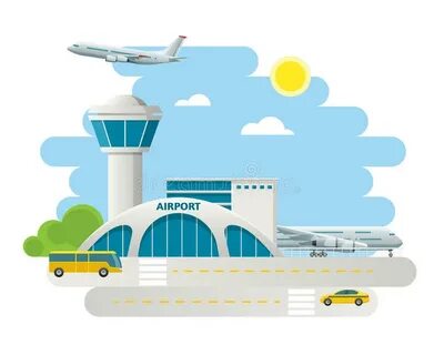Airport Building and Airplanes on Runway, Taxi Arrivals at A