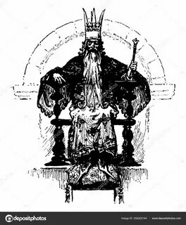 King Crown Head Sitting Throne Holding Staff Hand Vintage Li