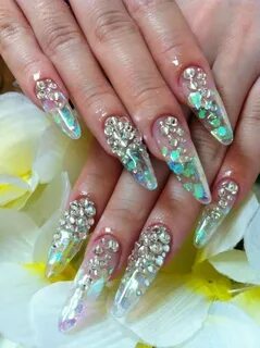 pink Glitter Acrylic Nail Designs Clear Acrylic Nails with T