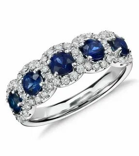Sapphire and Diamond Halo Ring in 18k White Gold Blue Nile S