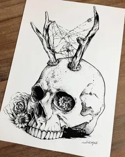 Image may contain: drawing Skull art, Dark art drawings, Ink