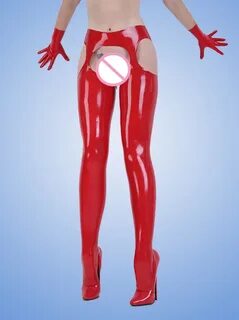 Купить Red Latex Lingerie Rubber Susperder Stockigns Pants E