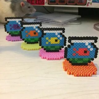 Small goldfish perler bead stand up. #sleepystitchshop #gold