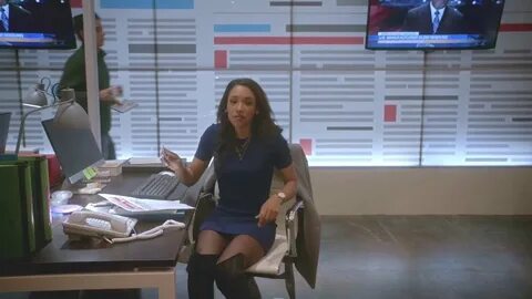 Candice Patton (aka Iris West) in black overknee boots and s
