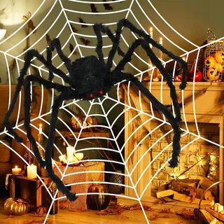 Buy Halloween Spider Decorations Outdoor 59'' Giant Scary Spider with 11.8 FT Sp