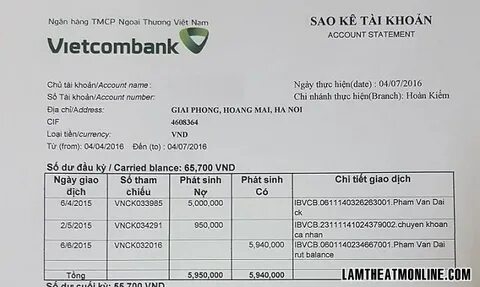 Mẫu sao kê tài khoản ngân hàng Vietcombank mới nhất 2022