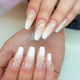 White and gold coffin nails LOVE! Ombre nails glitter, Gold 