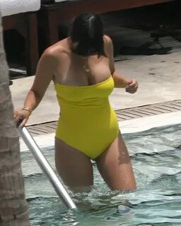 Kourtney Kardashian: Yellow Swimsuit at the pool -18 GotCele