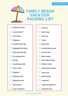 Family Beach Vacation Packing List Printable - Zen Life and 