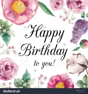 Watercolor Garden Floral Happy Birthday Card Stock Vector (R