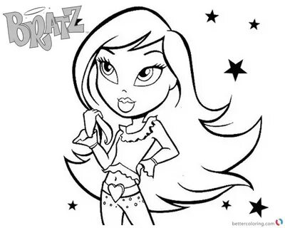 Bratz Coloring Pages Doll with Stars Background - Free Print