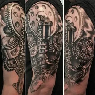 Nice Grey Car Parts Tattoo On Left Sleeve Arm tattoos for gu