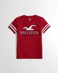 Tani Koszulka Hollister Sleeve-Stripe Logo Graphic Czerwony 